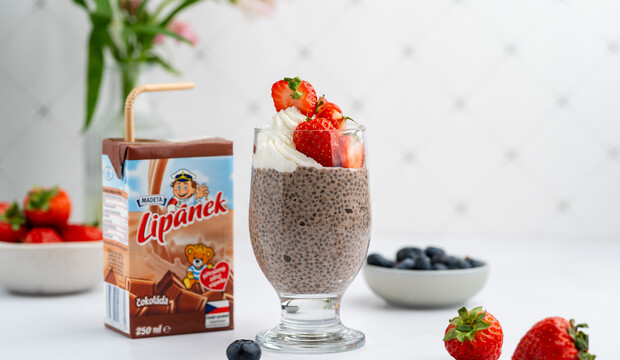 Čokoládový chia pudink z mléka Lipánek